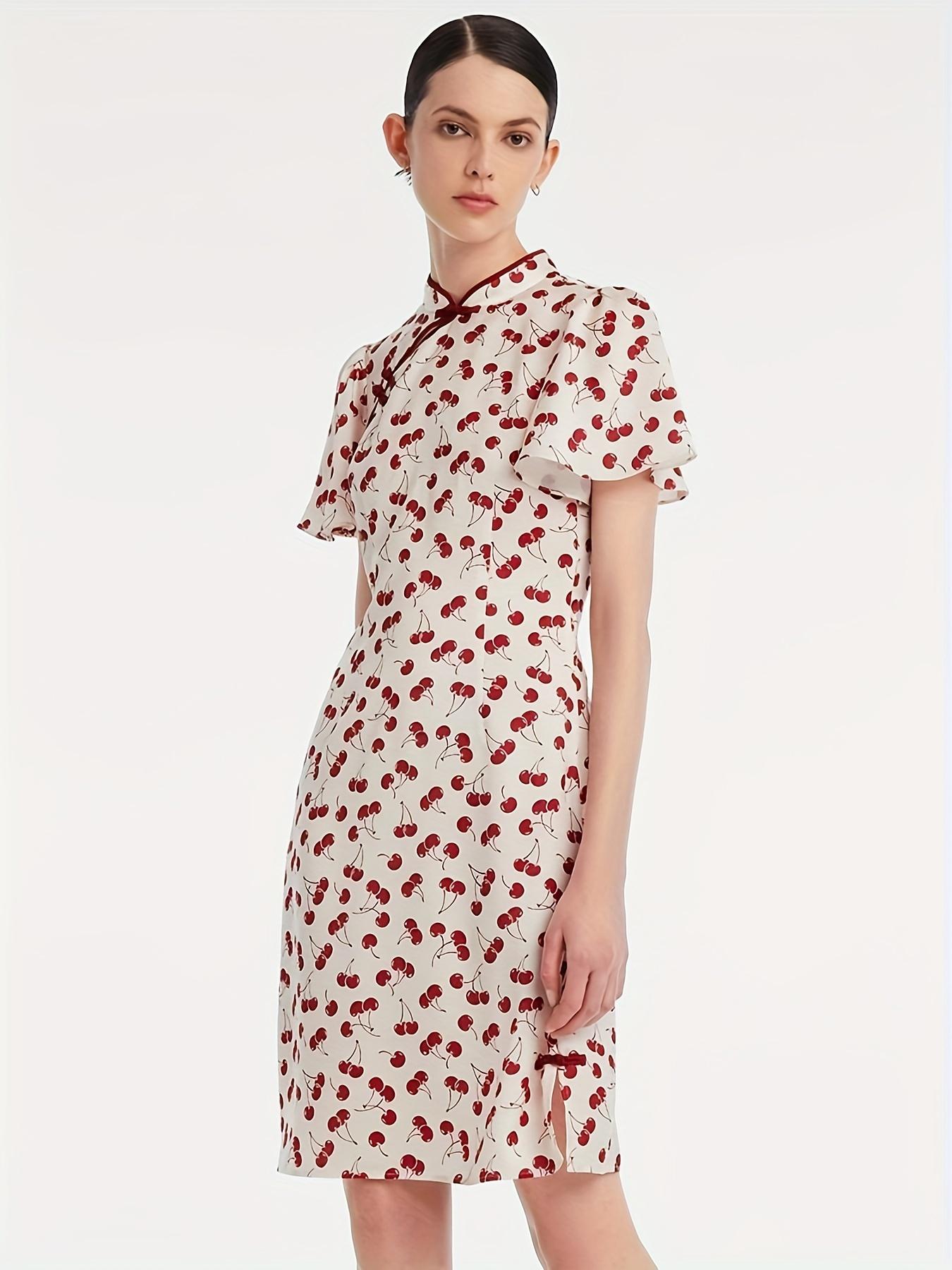 Cherry Print Chinese Cheongsam