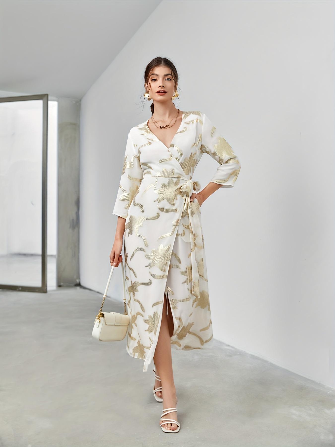 Bronzing Floral Wrap Dress