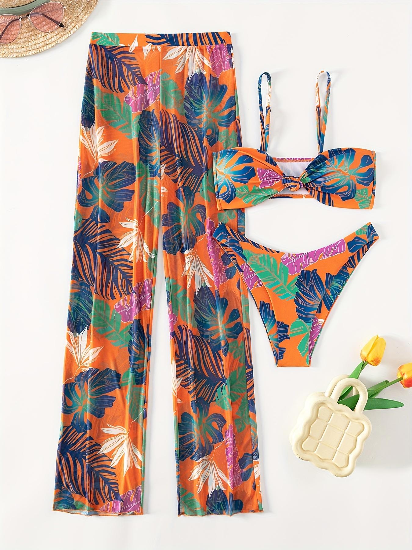 3-Pieces Plant Graphic Bikini Sets